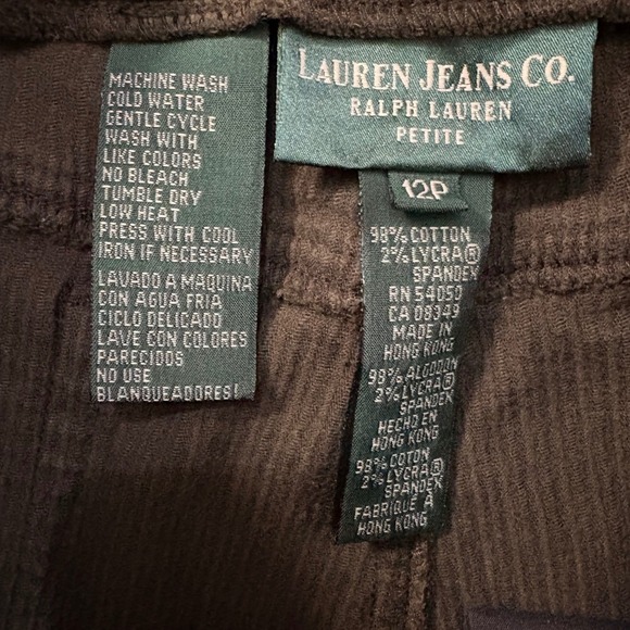 Lauren Ralph Lauren Pant Women Corduroy Olive Green Straight Leg Petite Size 12P - Picture 3 of 15